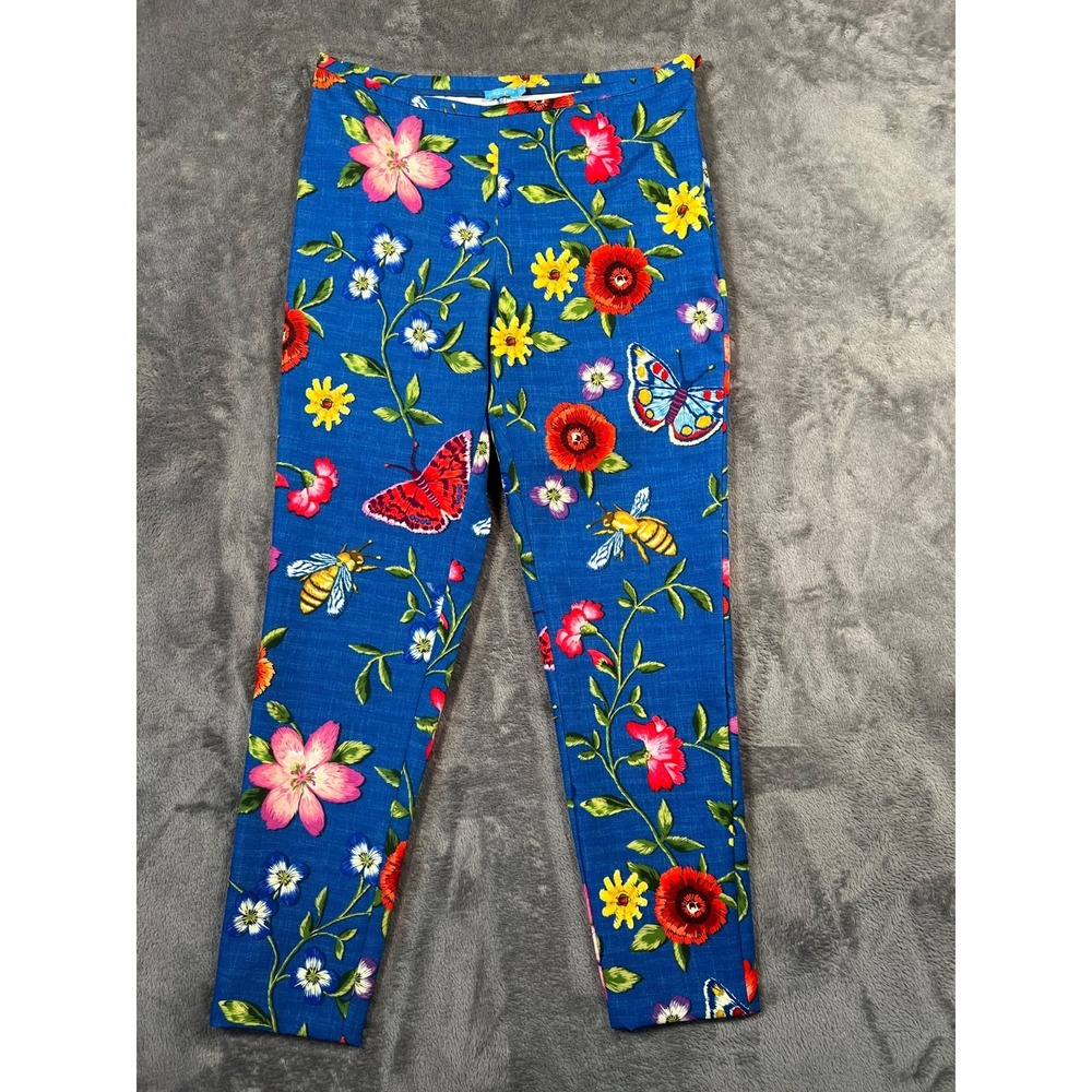 J. McLaughlin Pants Womens Sz 4 29x27 Blue Margot Floral Ankle Butterflies Bees
